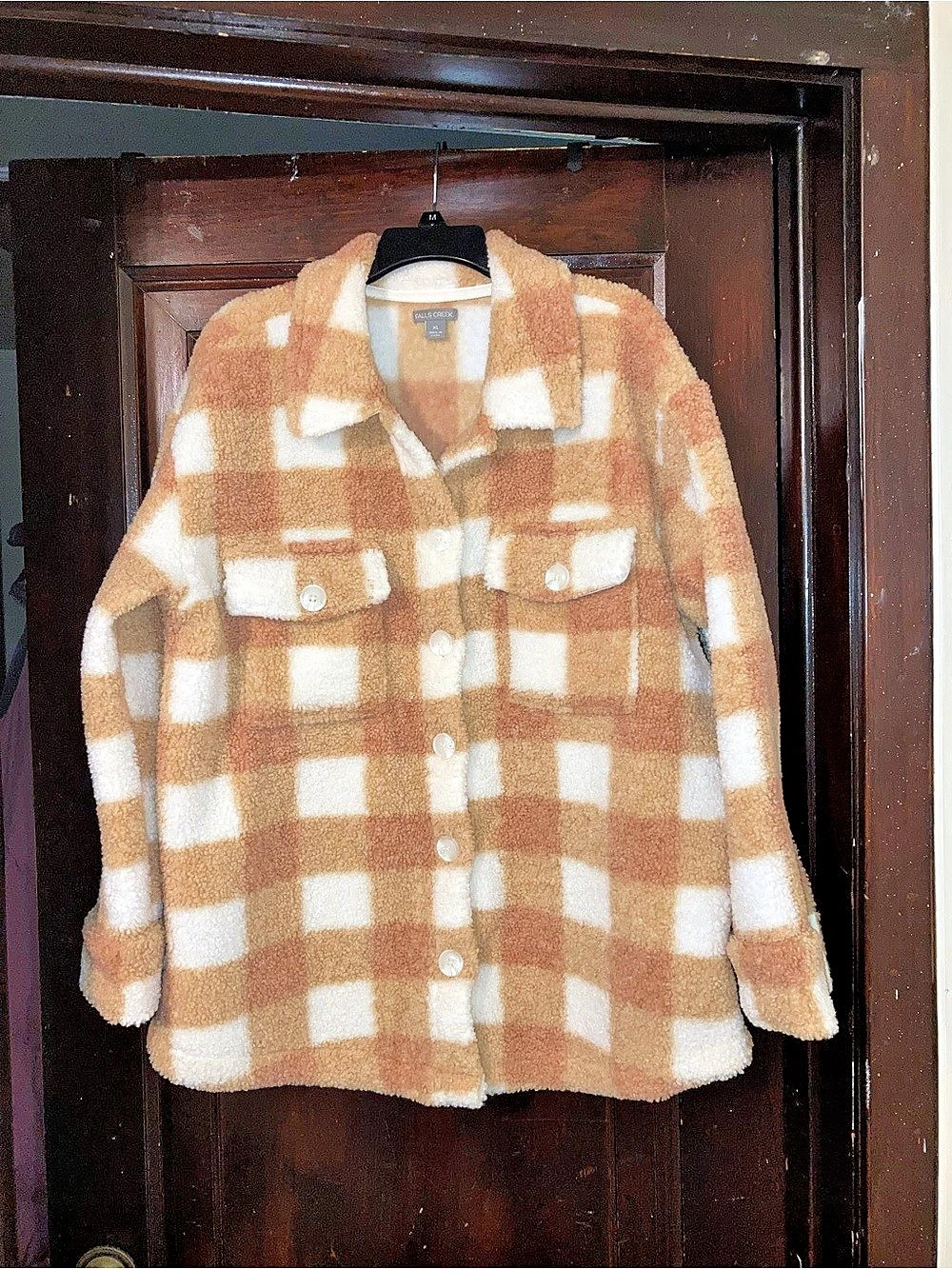 Falls Creek Checkered Teddy Jacket in Brown & White Size XL